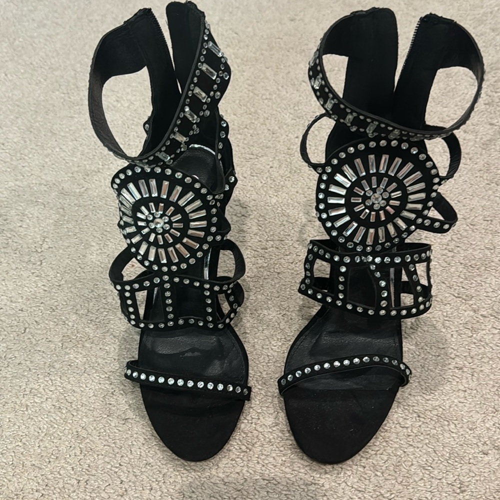 Black Velvet Rhinestone Heels